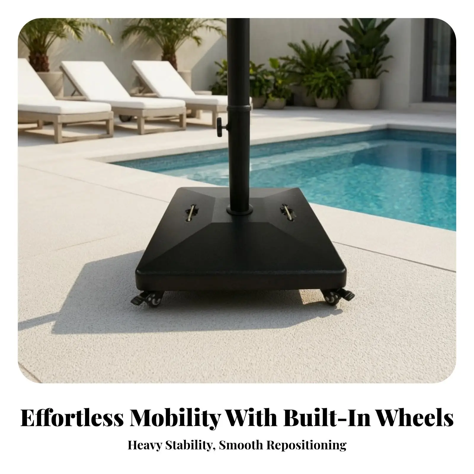 Black Square Concrete Umbrella Base Stand Heavy Duty with Wheels for Patio Use