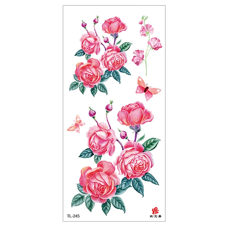 Colorful Flower Temporary Tattoo For Women Girls Rose Peony Waterproof Fake Tattoo Sticker Body Art Sexy Fashion Painted Tattoo