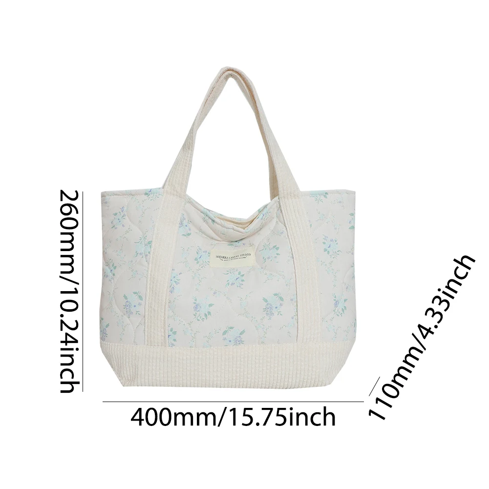 Cotton Floral Tote Bag for Women\'s Quilted Fashion Shoulder Bag Large Capacity Patchwork Commuting Bag Ladies Puffy Underarm Bag