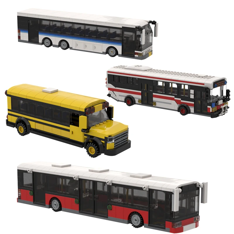 City Bus Town Vehicle School Bus Stop City Building Display MOC Building Blocks Brick Toys Construction Gift Christmas Present