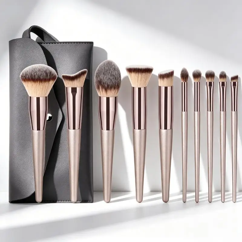 1 Set Champagne Gold Brushes Vegan Cruelty-Free Bristles Makeup Brush Kit All-in-One Full Face & Eye Makeup Kits