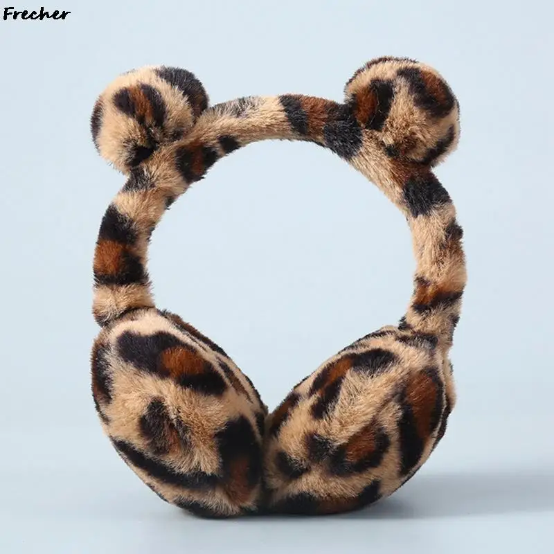 Women Leopard Plush Earflap Fashion Skiing Skateboard Headphone Winter Spring Earmuffs Cold Protection Ear Warmer Cap Ears Cover