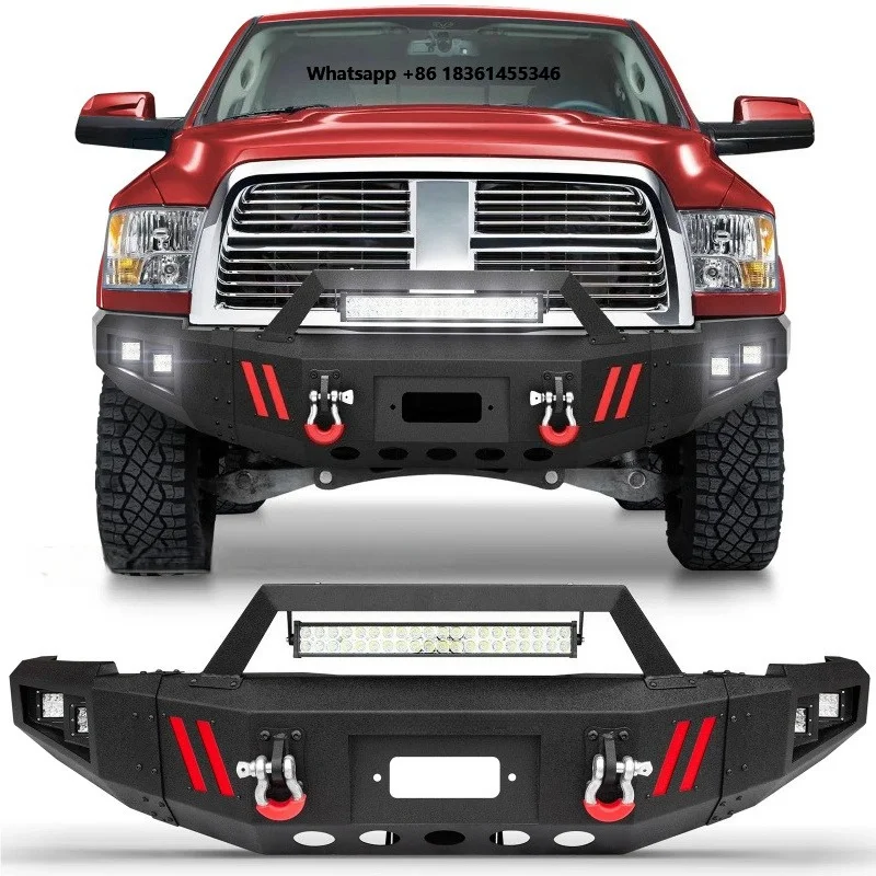 2010-2018 For  2500/3500, Black  Front Winch Bumper with Long Light Bar & LED Fit