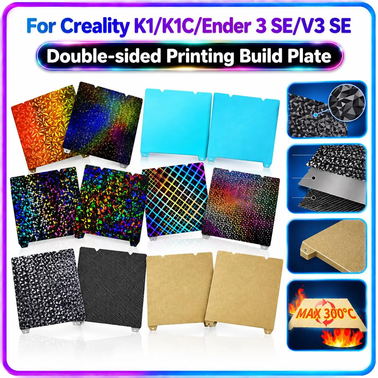 235×235mm Magnetic Spring Steel Build Plate, PEI PEO PEY Sheet for Creality K1 K1C Ender 3 V3 SE S1 Ender‑5 3D Printer Heat Bed
