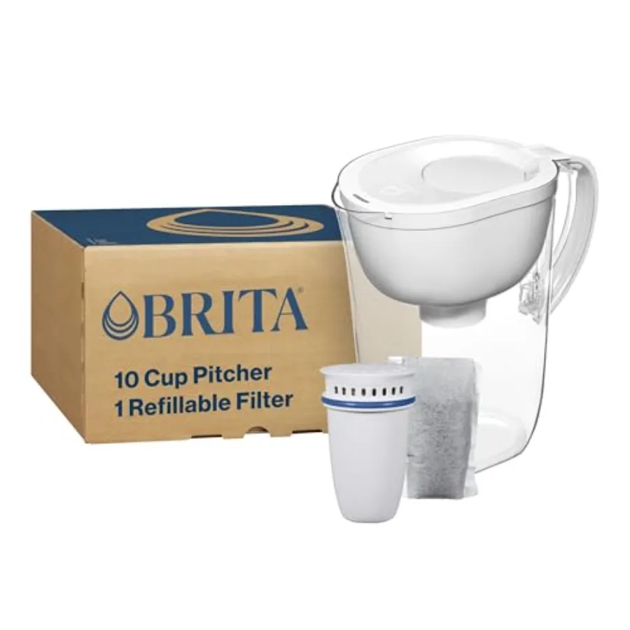 

Refillable Water Filtration System with Large 10 Cup Pitcher 1 Shell and 1 Filter, SmartLight Change Indicator, BPA-Free, 80% L