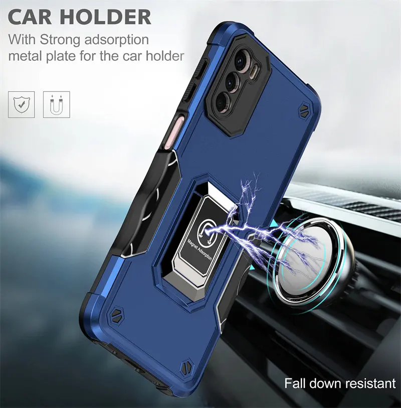 For Motorola Moto G42 XT2233 Case Shockproof Magnetic Metal Ring Holder Armor Back Cover Hard Case for Motorola Moto G42 MotoG42