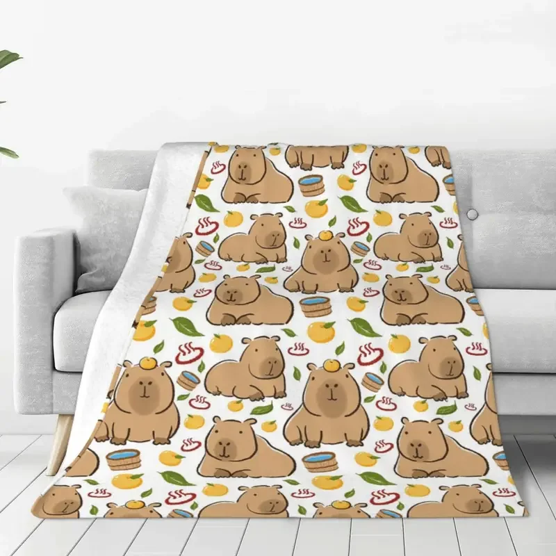 Comfortable Capybara Yuzu Onzen Bath Blanket Accessories Bedding Decorative Throw Blankets Super Warm Fleece for Car