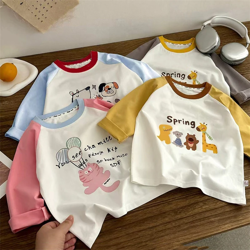 Children's T-shirt Cotton Boys' Top Long Sleeved Clothes Cartoon Girls Spring Kids Clothing Casual Girl Boy Bottoming Shirt