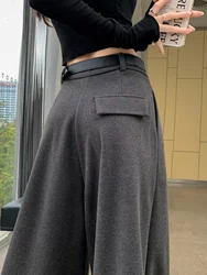 Grey Woolen Wide Leg Pants For Women's Autumn And Winter 2023 New Straight Tube Loose And Slim Drape High Waisted Casual Pants
