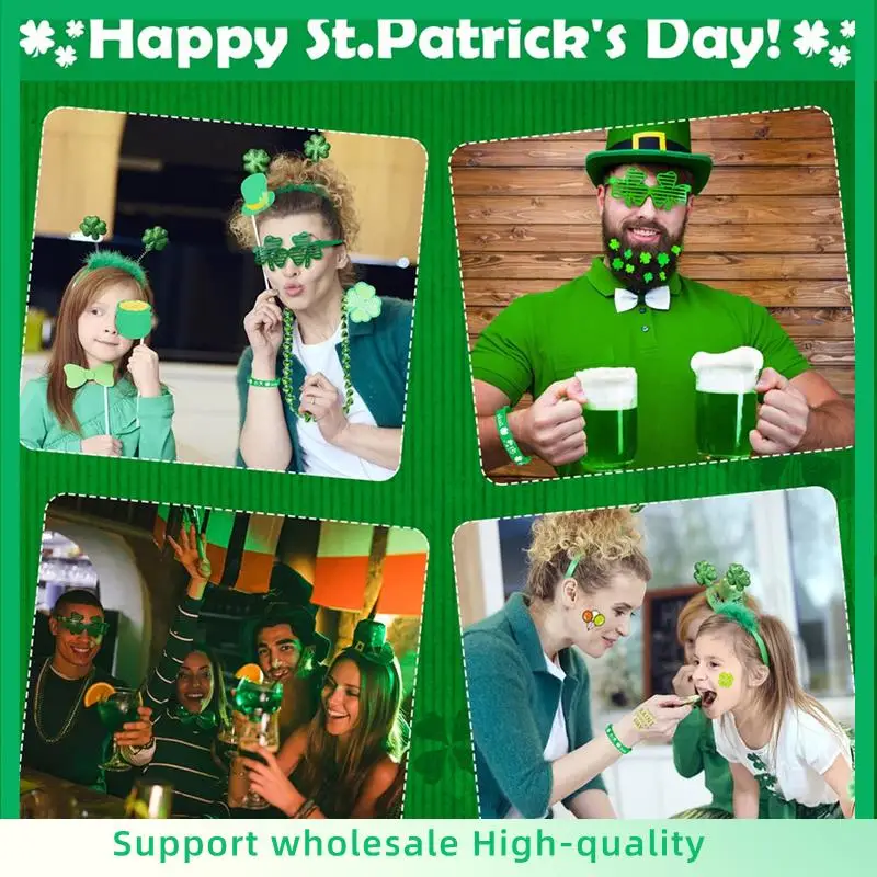 

ABSF St Patricks Day Decorations With Green Glasses Necklaces Headband Bracelets Coins, Tattoos Stickers For St Patricks Day
