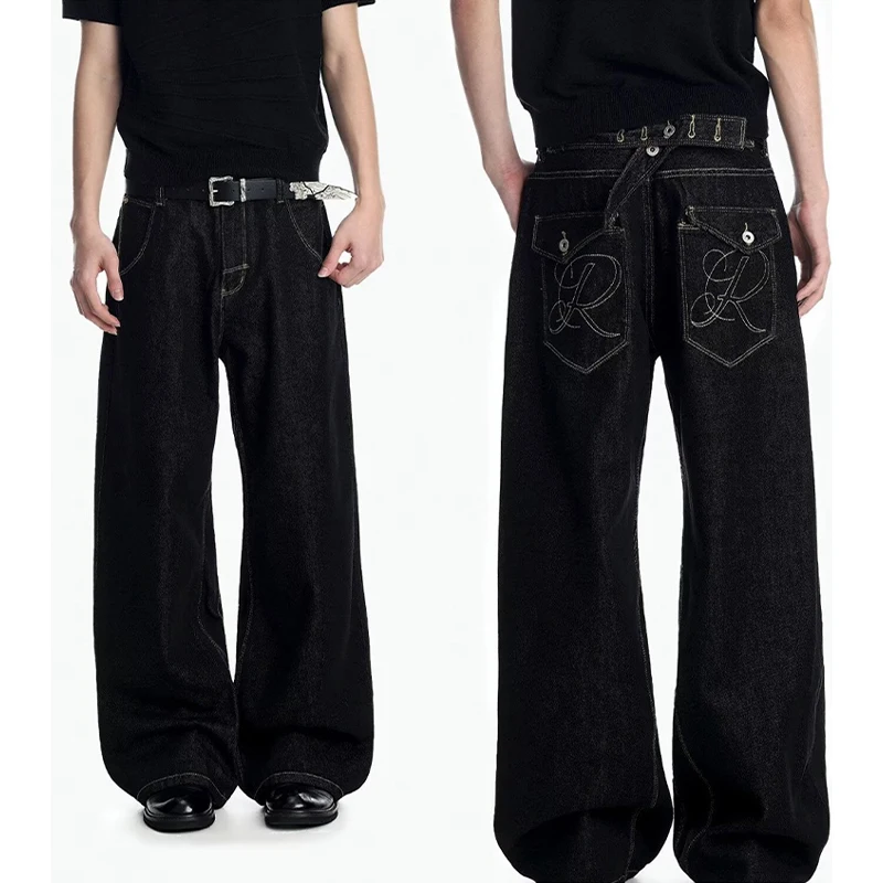 

KEQI Men's Black Y2k Baggy Grunge Washed Jeans Japandi Style Vintage Oversize Jean Pants Harajuku Wide Denim Trousers Clothes