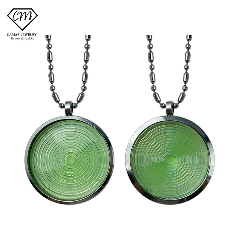 CAMAZ Newest Men\'s Jewelry Necklace Women\'s Green Glass Disc Type Pendant Necklaces Relieve Fatigue