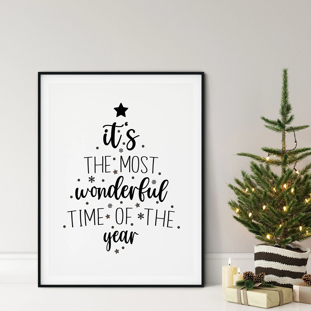 Christmas Quote Art Print Poster - 'It's The Most Wonderful Time Of The Year' - Minimalist Holiday Home Decor for Living Room, B