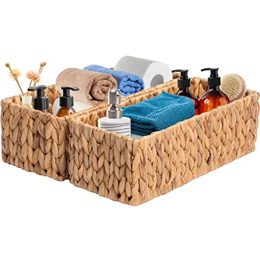 

Hand-Woven Storage Baskets Decorative Water Hyacinth Wicker Baskets for Paper Towel Organizing 14.9"L x 6.3"W x 4.7"H 2-Pack