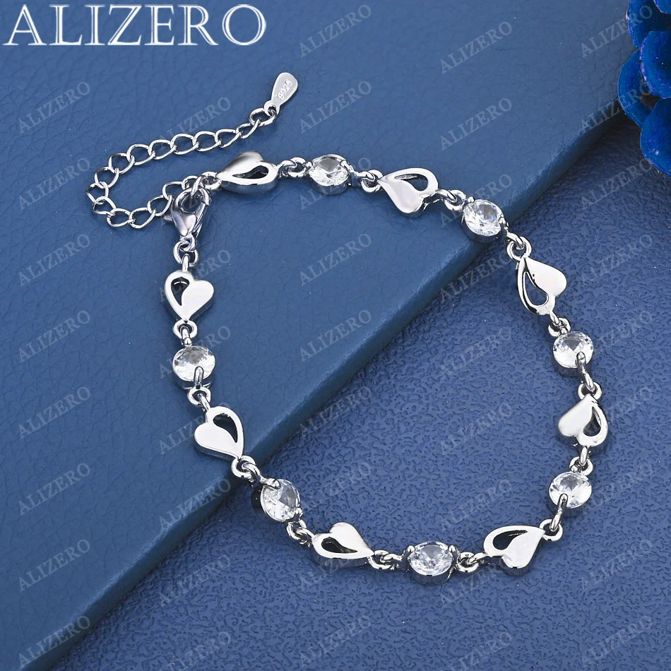 

ALIZERO 925 Sterling Silver Bracelet Zircon Crystal Hearts Bracelets Fashion Party Fine Jewelry Birthday Gifts
