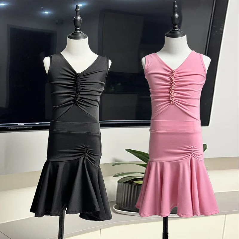 

Одежда для занятий латинскими танцами для девочек, новая детская танцевальная юбка, тренировочная одежда для соревнований, комплект с большой распашной юбкой