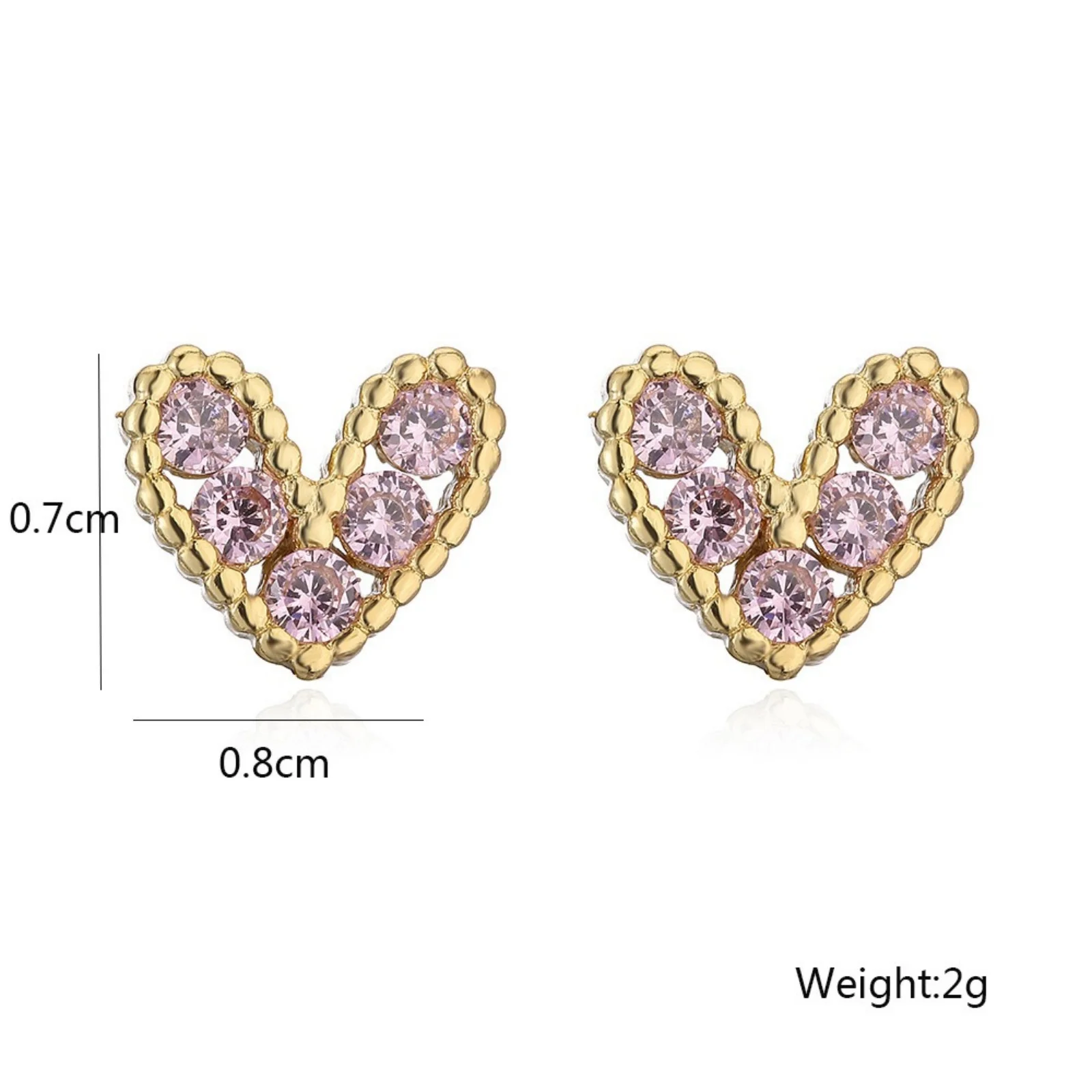 1Pair Brass Ear Post Stud Earrings 18K Gold Plated Valentine's Day Heart Multicolor Cubic Zirconia Women Earring Jewelry 8x7mm