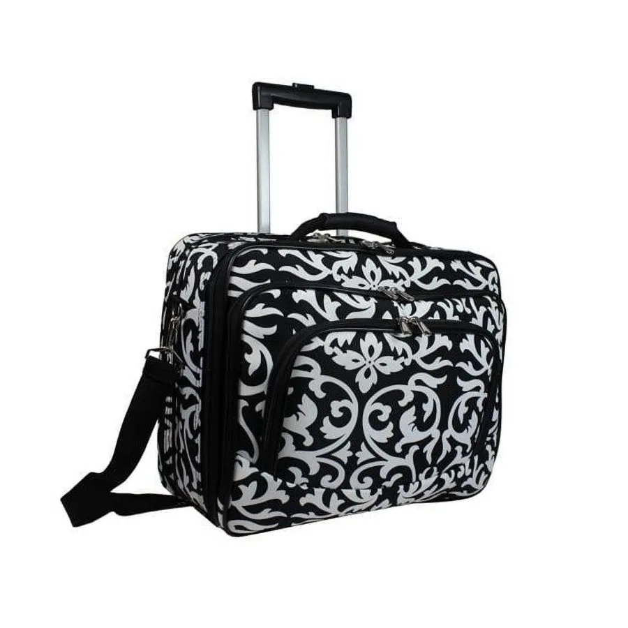 

Rolling 17-Inch Laptop Briefcase Computer Case - Black Trim Damask