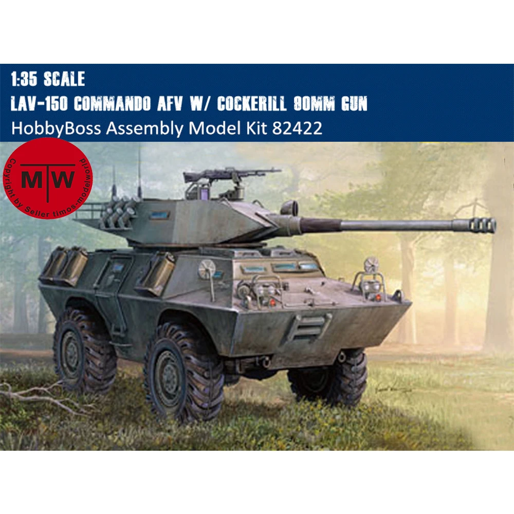 

HobbyBoss 1/35 Scale LAV-150 Commando AFV w/ Cockerill 90mm Gun Military Platic Assembly Model #82422