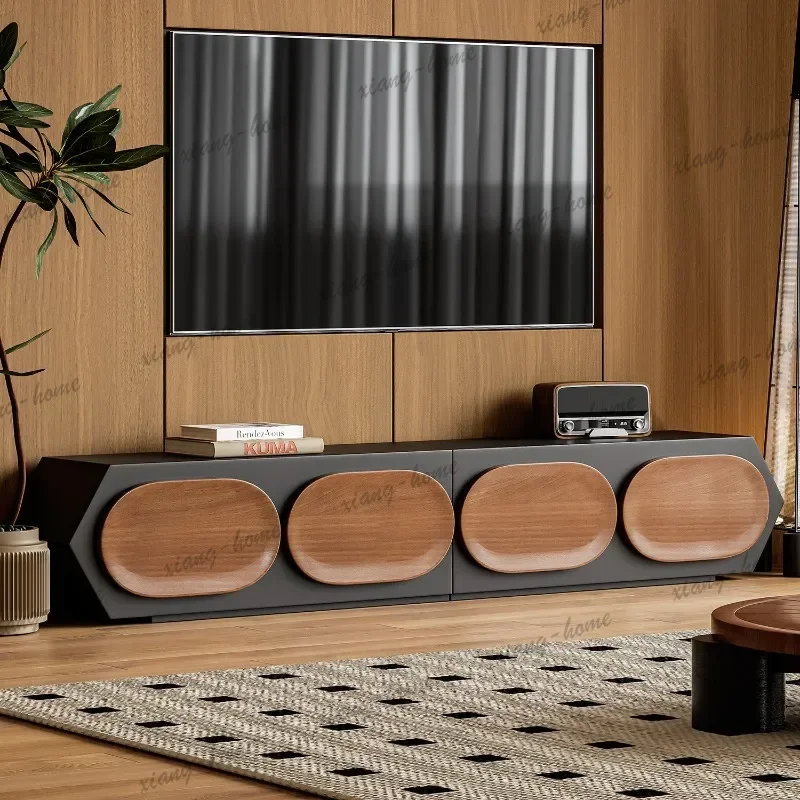 LD Walnut Panel TV Stand Mid Century Modern Living Room Storage TV Cabinet Multi Door Low Entertainment Console
