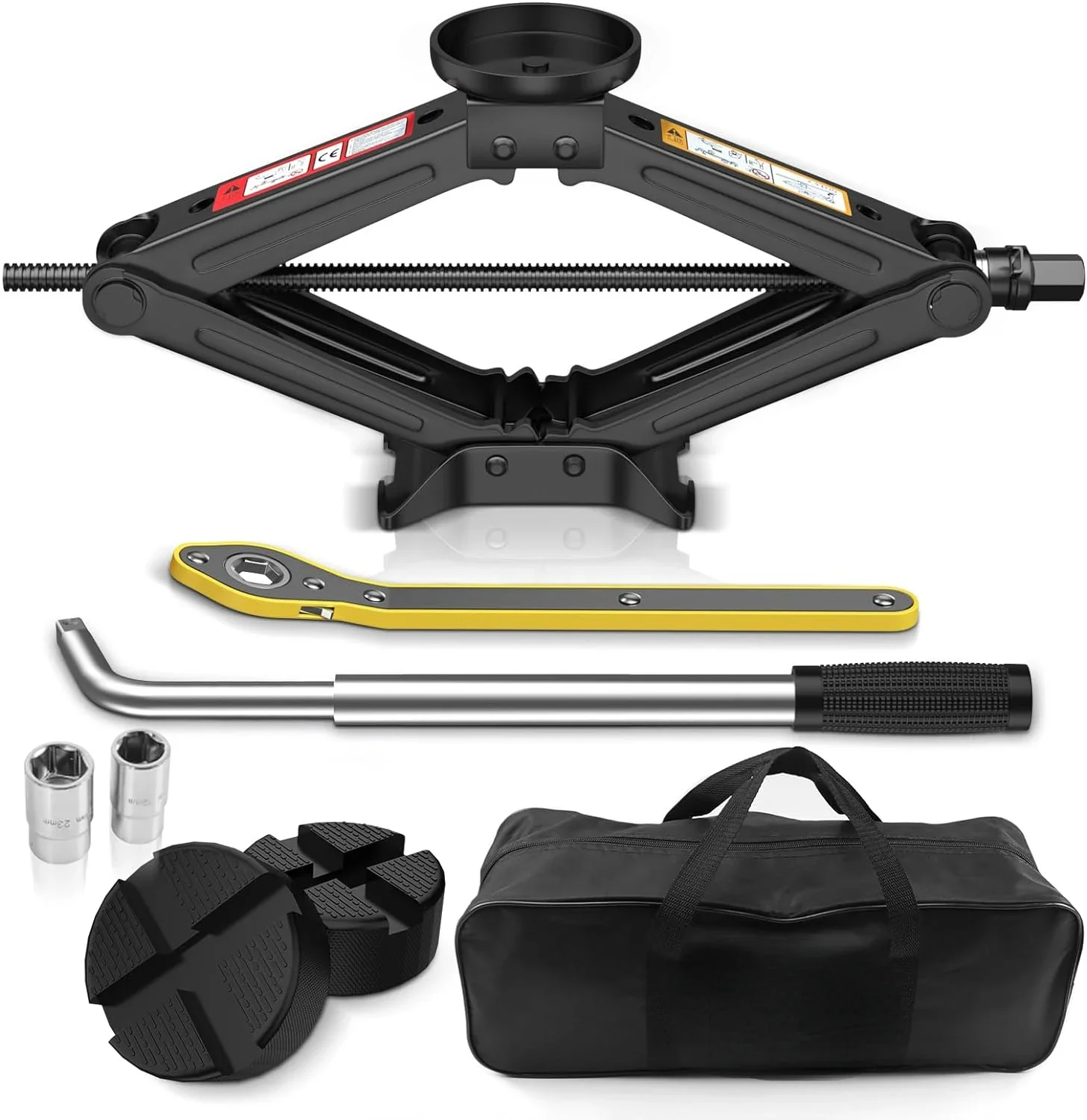 

Emergency Car Jack Kit with High Lift Capacity of 2.5 Ton/5512 lbs, Durable Scissor Jack for Car with Protective Rubber Jack Pad