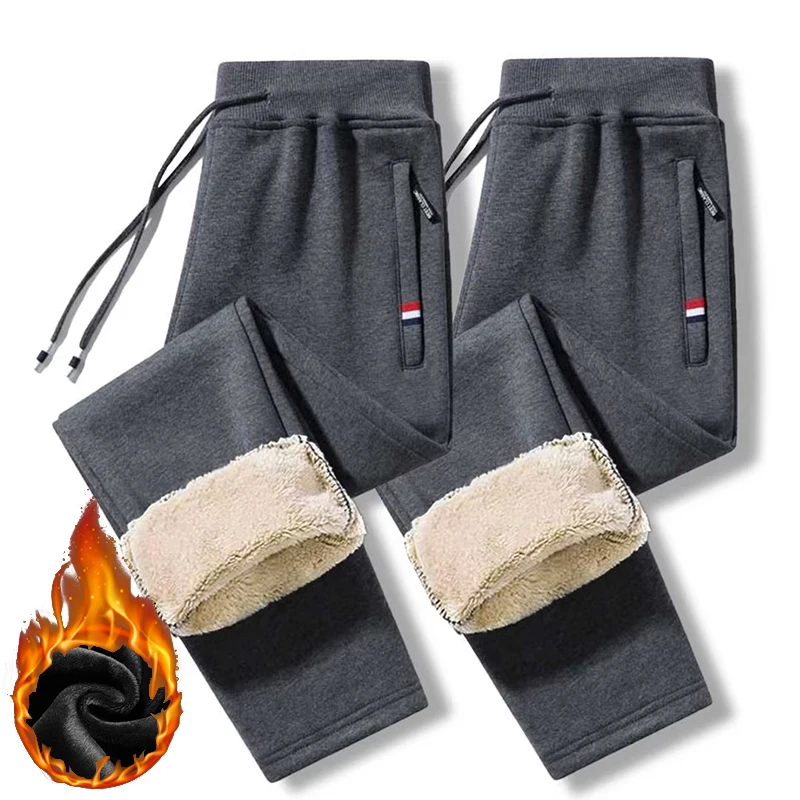 2026 Winter New Men Warm Casual Pants Male Thickened Windproof Fitness Jogging Sweatpants Fashion Straight Leg Trousers