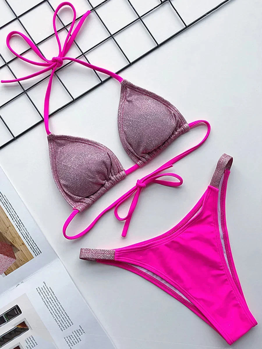 

Shiny Glitter Bikinis Mini Micro Thong Bikini Women Swimsuit Female Swimwear Two Pieces Bikini Set Brazilian Bathing Suit Swim