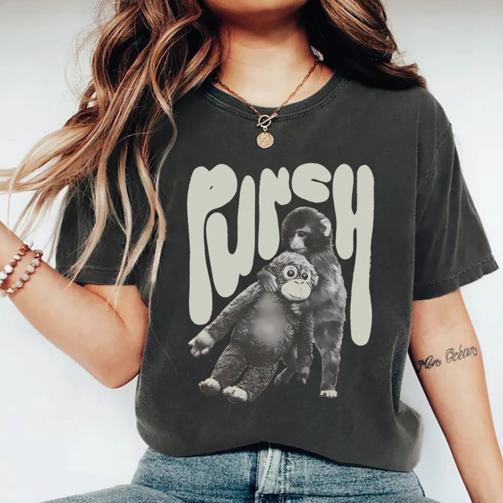 Monkey Punch T-shirt Baby Monkey Holding Plush Toy Shirt Monkey Punch Graphic Tshirt Trendy Unisex Cute Short Sleeves Tops