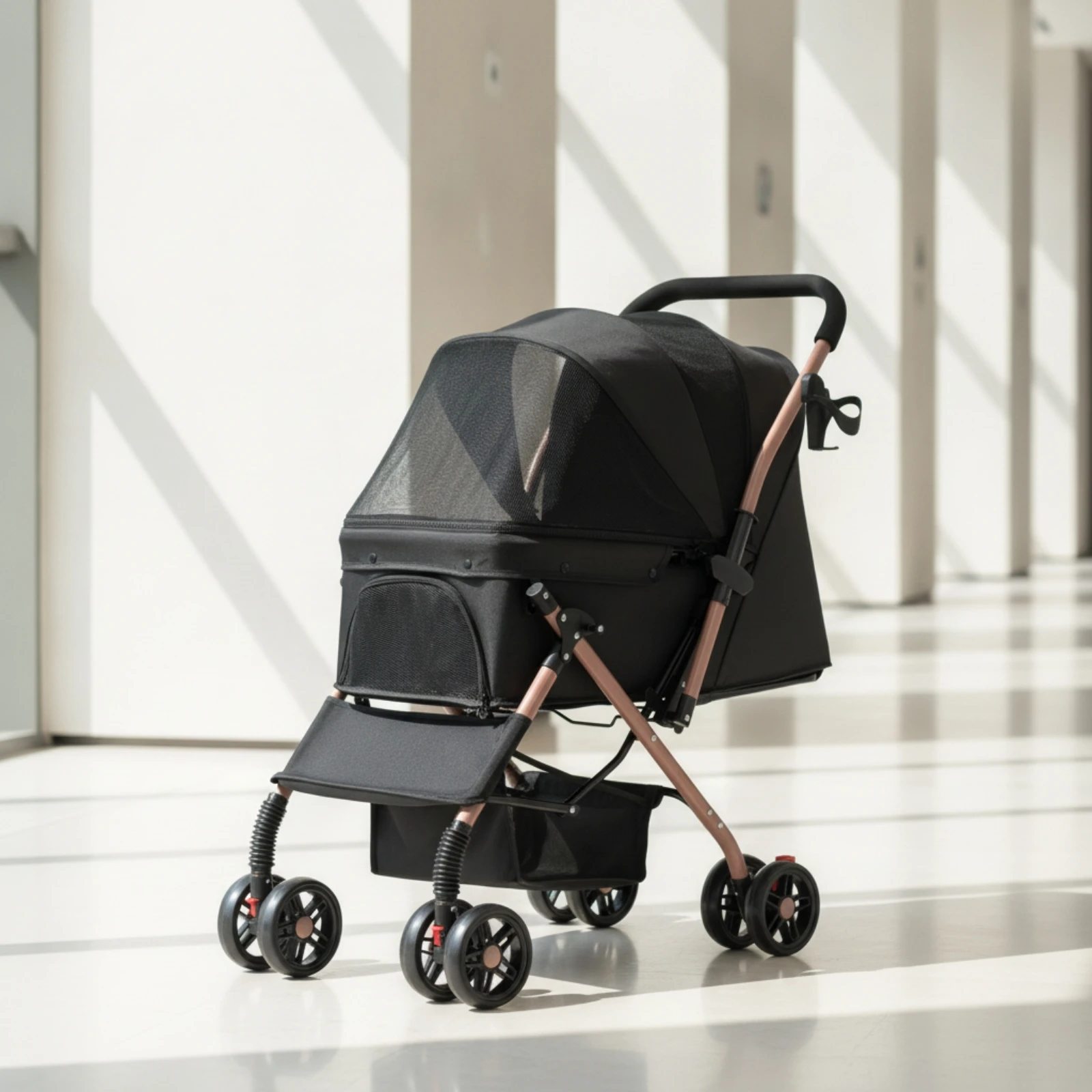 Foldable Pet Stroller Portable Pet Stroller with Mesh Canopy Breathable Versatile for Cats, Outdoor, Travel