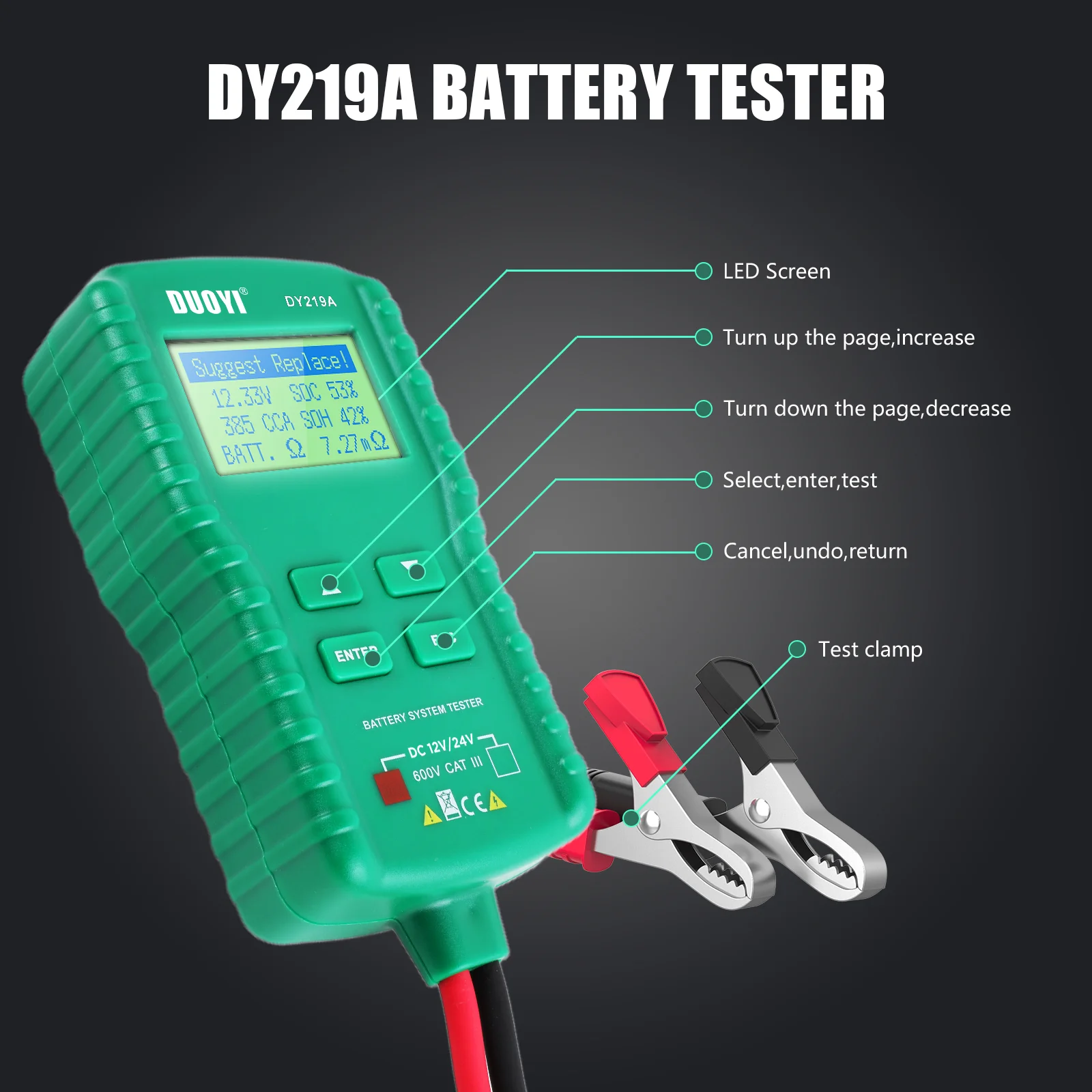 Duoyi dy219/219a Batterie tester 12V 24V digitales Kfz-Batterie diagnose werkzeug ah 100-1000cca Multifunktions-Batterie analysator – Detail 2
