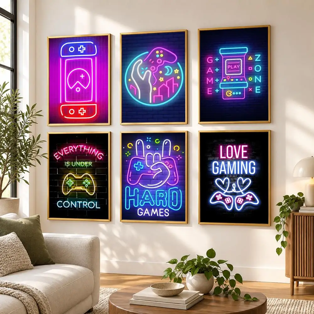 Neon Gamepad Game Zone Poster HD art sticky wall waterproof home living room bedroom bar aesthetic decoration