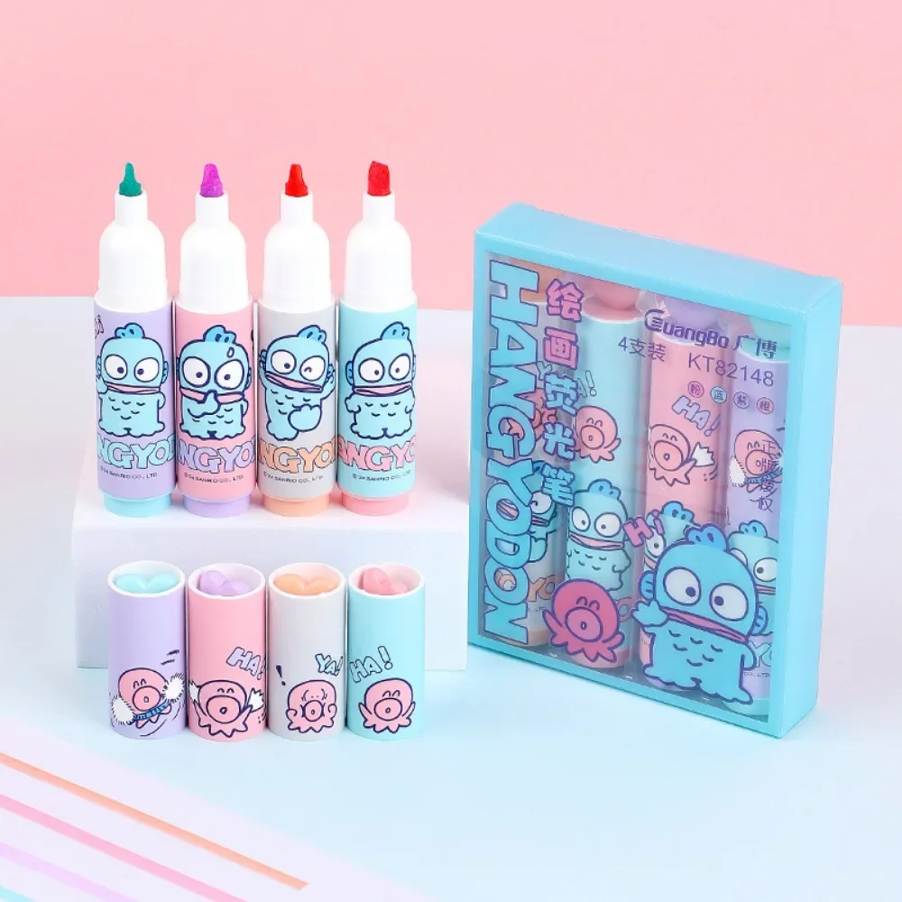 4pcs/box Kawaii Cute HANG YO DON Cartoon Highlighter Pen Diary Examination Profile Marker Pen Pupil Study Stationery Gift