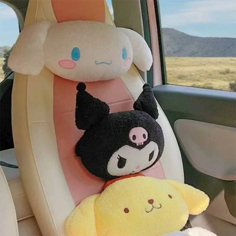 Kawaii Sanrio Kuromi Car Headrest Anime Cute Cartoon Mymelody Pillow Seat Belt Protective Cover Accessories Car Decoration Gifts