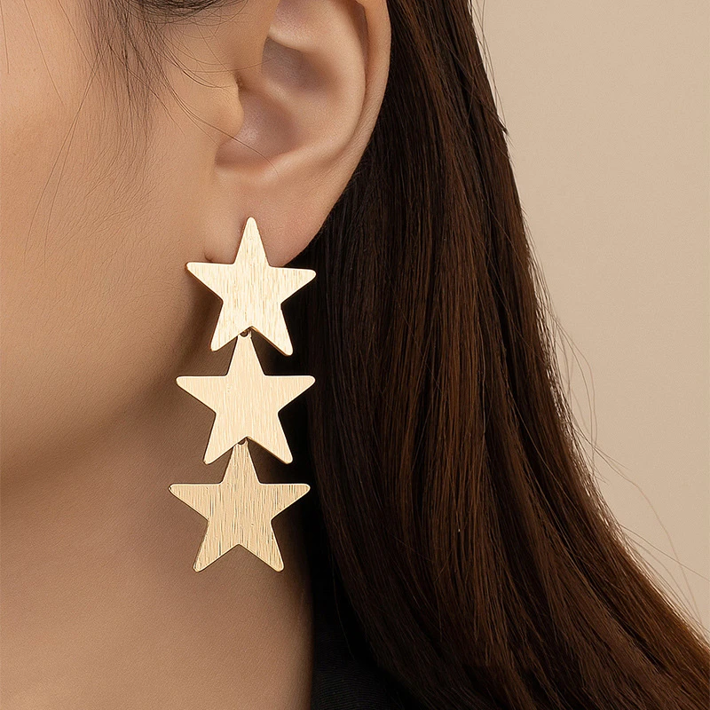 Three-layers Stars Hanging Earrings for Women Matte Uneven Unique Dangle Earrings Long Exaggerated Metal Earrings New in