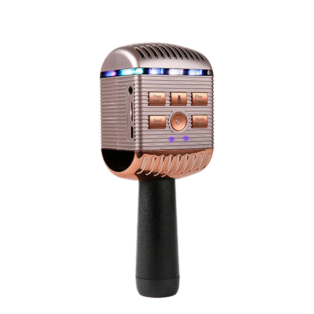 Bluetooth Wireless Microphone Portable Handheld Karaoke Live Party Singing Microphone for Mobile Phone Pc Rose Gold