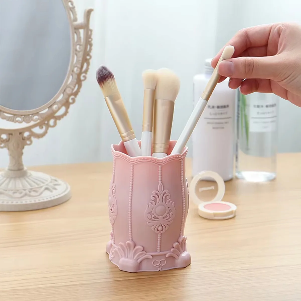 Creative Makeup Brush/Pen Holder Fashion Desktop Storage Box Office Desktop Storage Perfect Gifts for Students Women Home School view 3