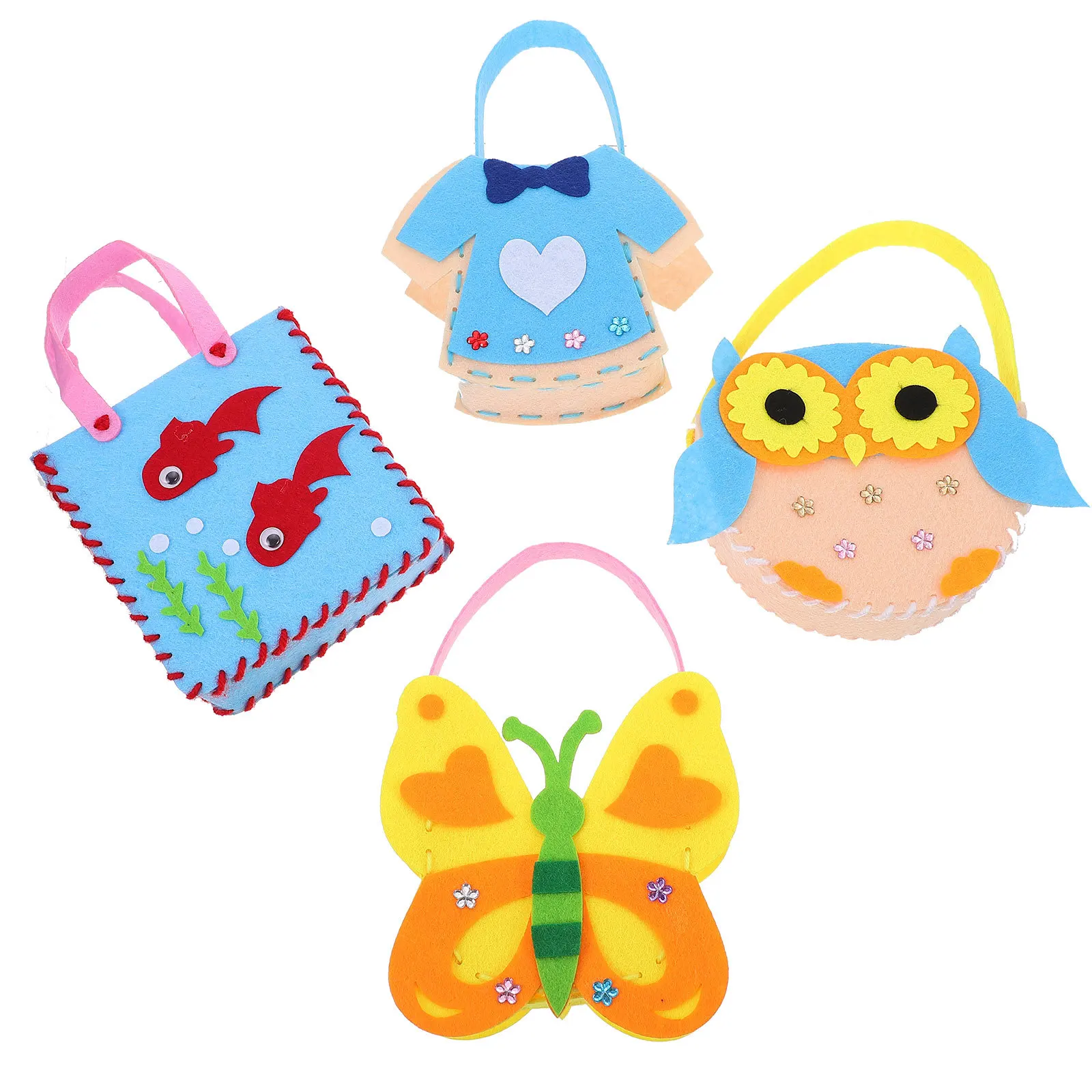 4개 DIY 어린이 핸드백 공예 키트 부직포 가방 수제 선물 세트 손재능 향상 핸드백 장식