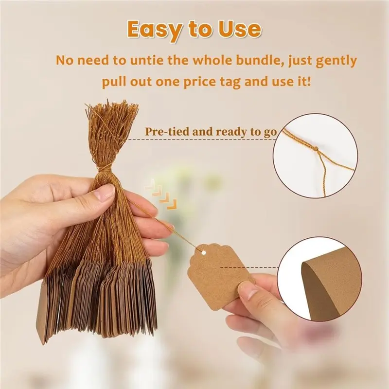AB34-Brown Price Tags With String Attached 500 Pcs, Writable Tags For Gifts,Clothing, Jewelry And Small Business view 5