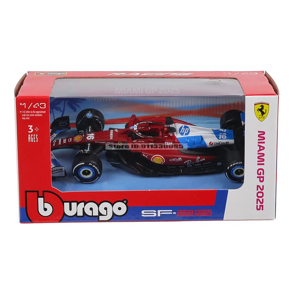 Bburago 1:43 2025 F1 Miami Grand Prix Ferrari SF25 #16 Charles Leclerc #44 Lewis Hamilton car model alloy car toy collection view 6