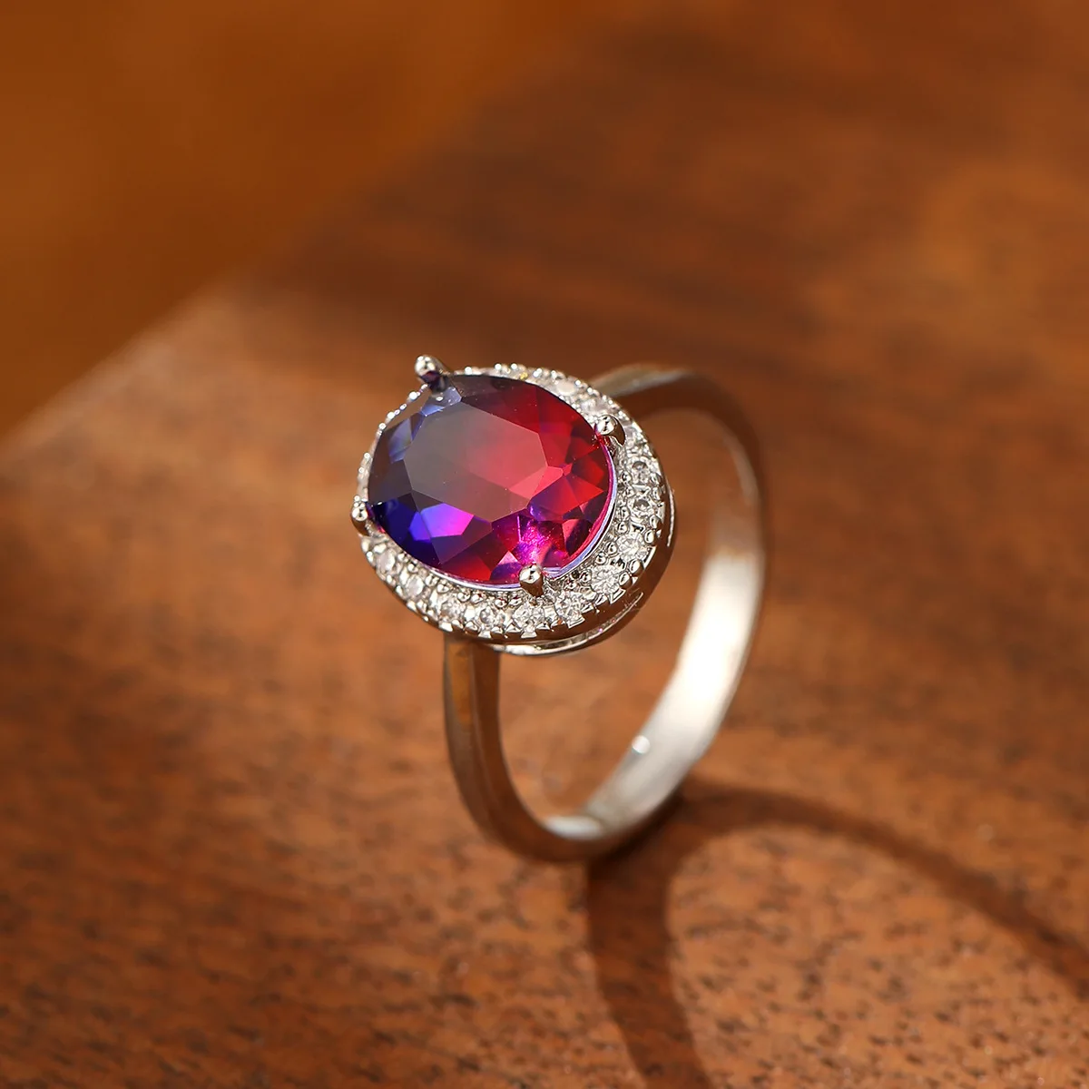 Oval Blue Red Gradient Tourmaline Stone Ring for Daily Wear 925 Sterling Silver Design Jewelry Created Change Stone Wedding Ring