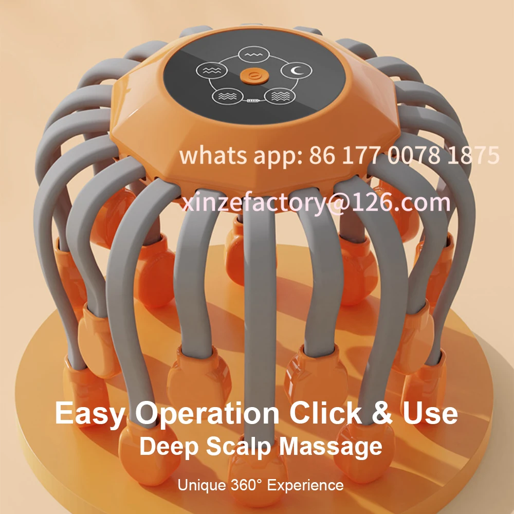 

Настраиваемый 20-массажер для головы с когтями осьминога, электрический красный свет, облегчение массажа кожи головы, стимуляторы оранжевых вибрационных волос