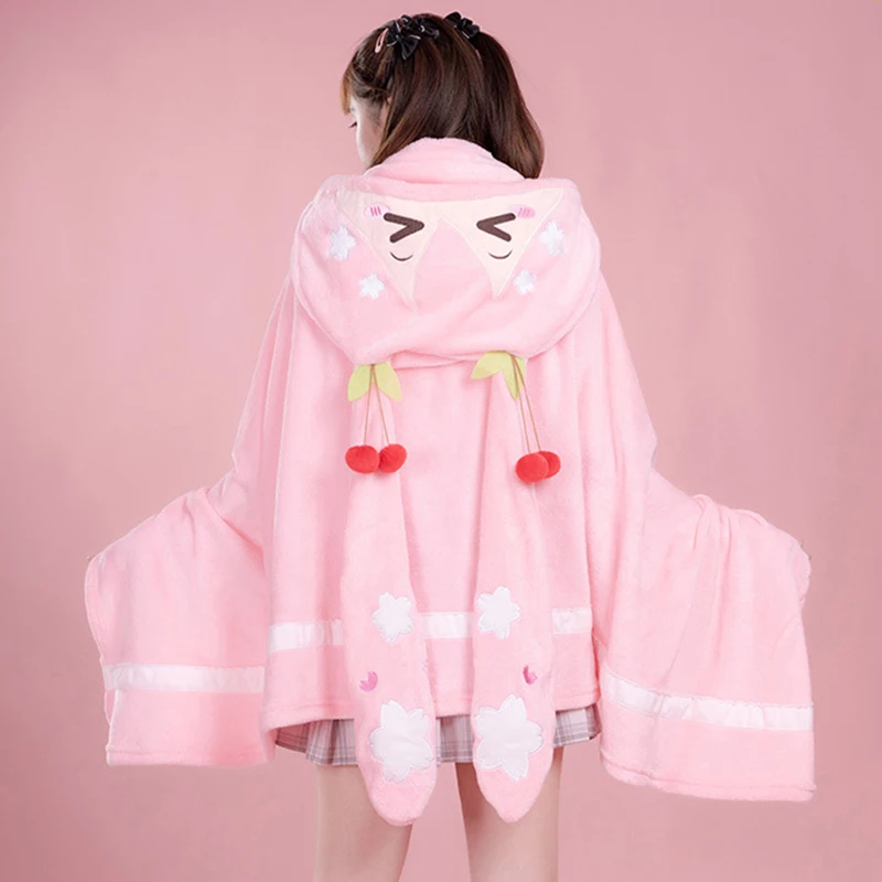 Anime Cartoon Squinting Eye Series Sakura Future Multi Functional Hooded Air Conditioning Blanket Cute New Girl Warm Shawl