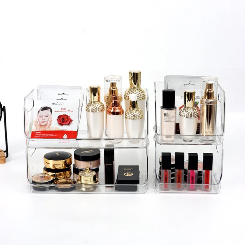 Transparent Desk Organizer Acrylic Storage Jewelry Makeup Box Stackable Organization Holder Home Dormitory School