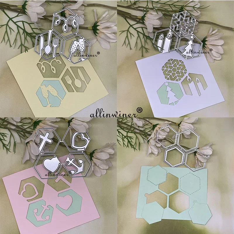 Verschiedene sechseckige Metall-Stanzformen für DIY-Scrapbooking, Alben, Papierkarten, dekorative Bastelarbeiten, Prägeformen