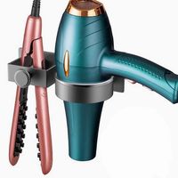 Space Aluminum Hair Dryer Holder 2 in 1 Black Hair Straightener Holder Wall Mounted Efficient Curling Iron Shelf for Home