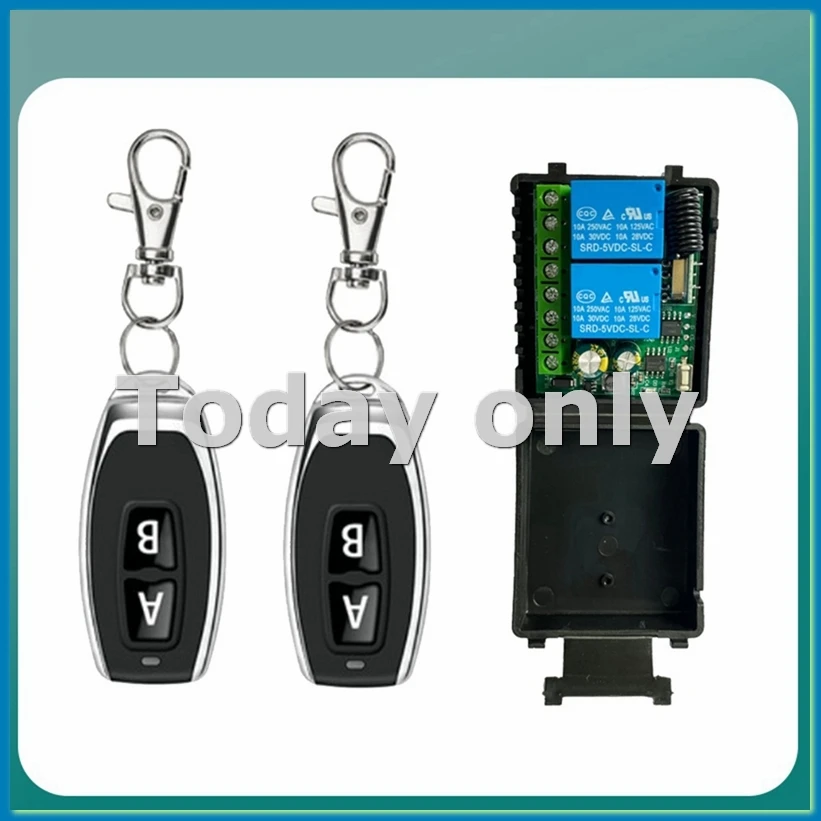 433MHz Remote Control DC6V-30V 2CH Relay Receiver with Remote Control for Garage Door Light Control-ABHG