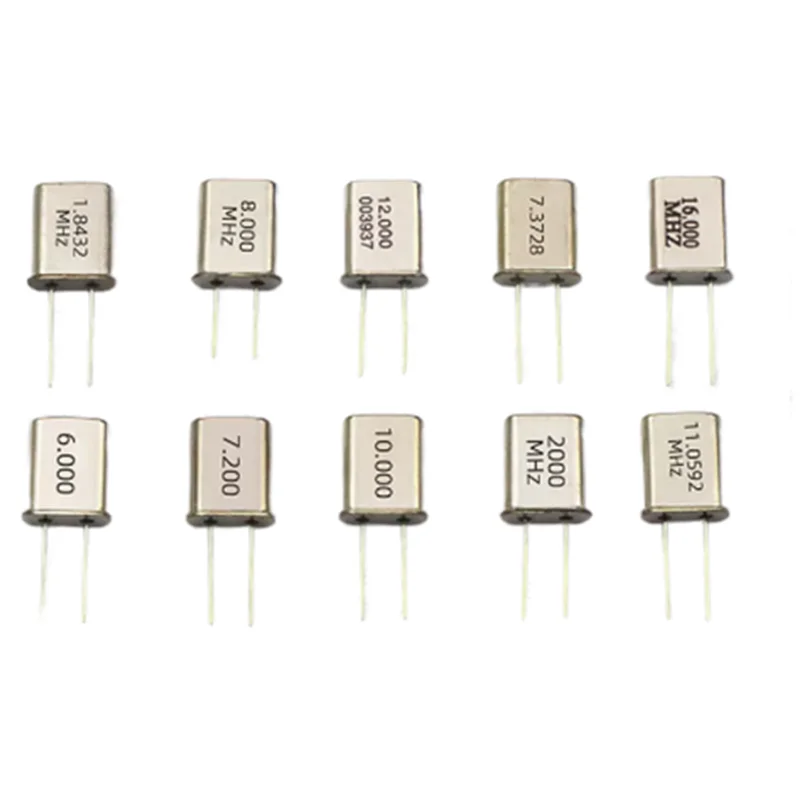 10pcs HC-49U 49U Crystal quartz resonator 1.8432M 2MHZ 2.4576M 4MHZ 6MHZ 7.2M 7.3728M 8MHZ 8.1920M 10M 18.432M 11.0592M 12M 16M