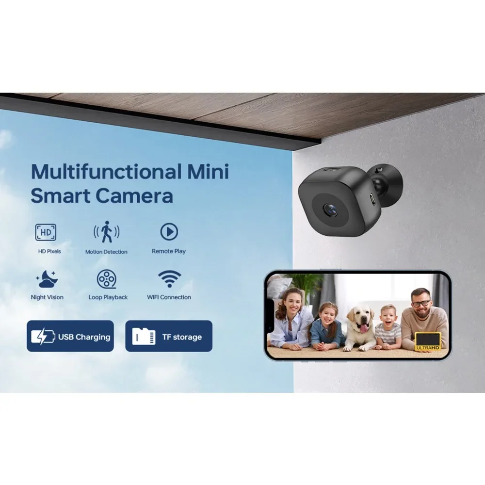 New HD Mini Camera for Security & Driving, 360° Magnetic, WiFi Remote, Night Vision, Motion Alarm, Loop Recording, Home/Car Use