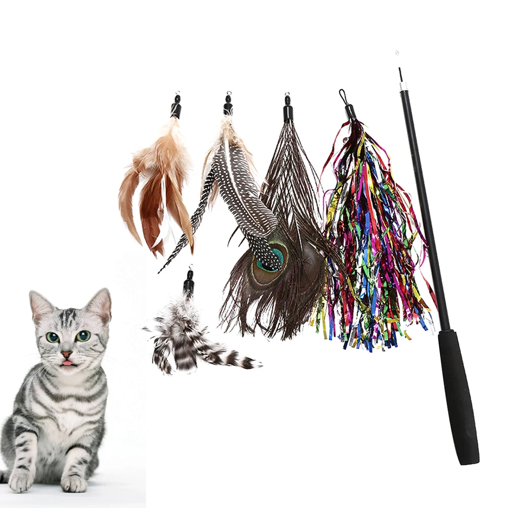 

6 Pcs Cat Toy Wand Set Interactive Teaser Rod Pet Activity Fun Games Cats Healthy