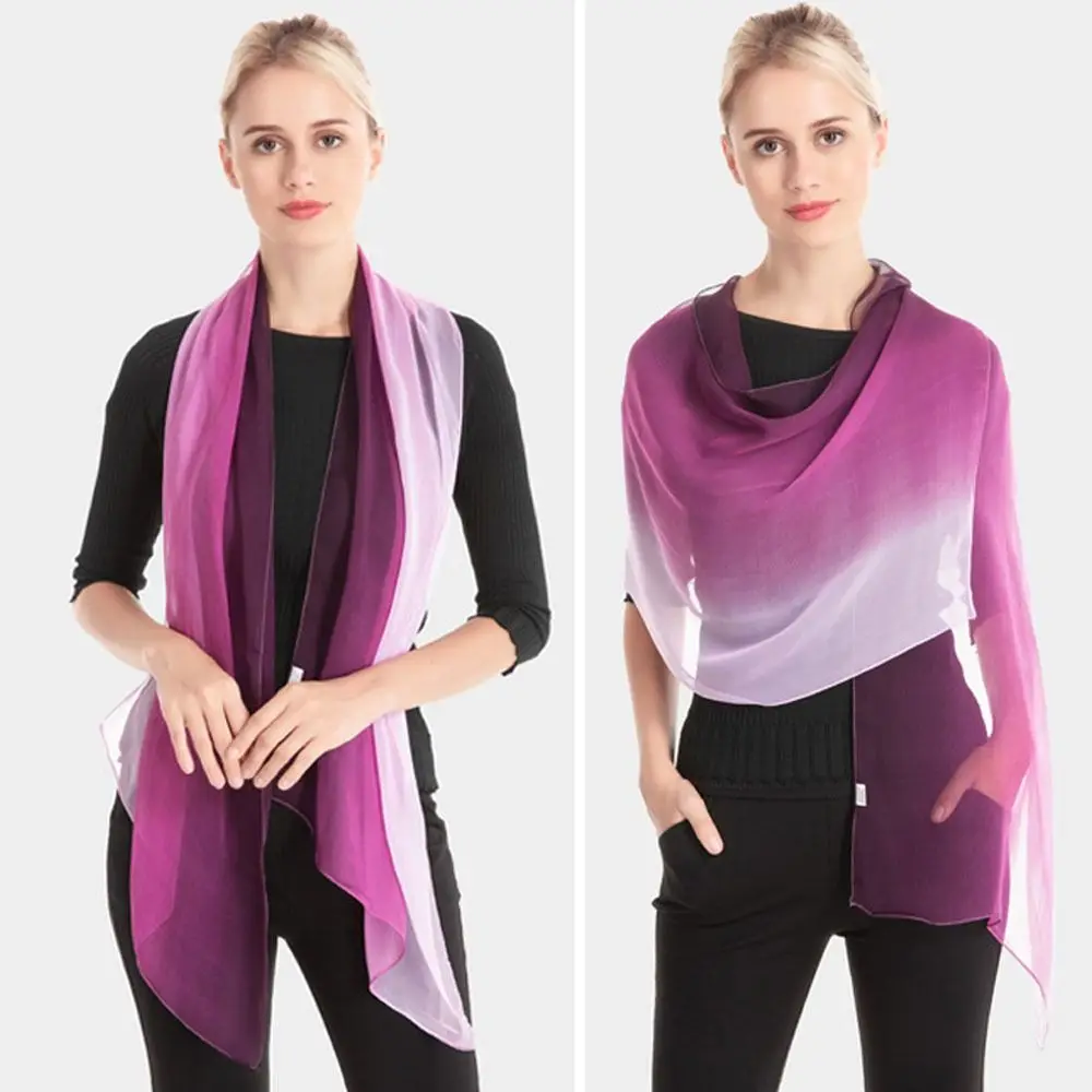 Fashion Gradient Color Simulation Silk Scarf 50*160CM Silky Touch Shawl Hijab Thin Sun Protection Neck Scarf for Women